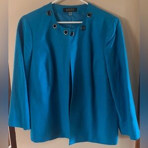 Kasper Women's Turquoise 3/4 Sleeve Linen Blend Jacket Blazer, 16W, 24" Long